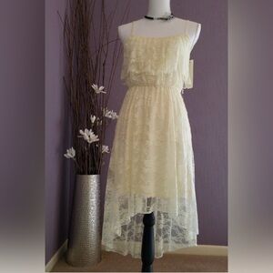 Off-White Lace Strappy Ruffle High-Low Dress NWT
